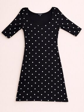 Le Chateau Ladies Knee Length Size Medium Black Dress with White Polka Dots